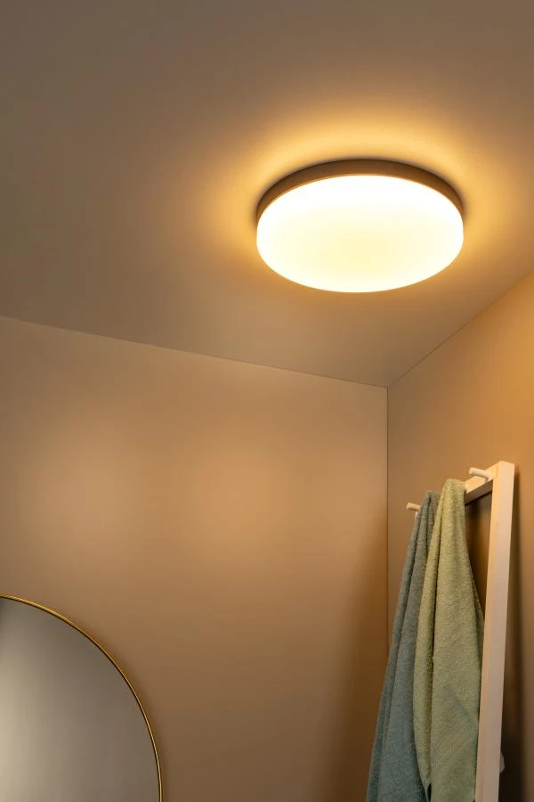 Lucide BISKIT - Flush ceiling light Bathroom - Ø 40 cm - LED - 1x36W 2700K - IP44 - Motion Sensor - Black - atmosphere 1